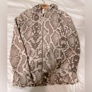 Lucy size M full front-zip hoodie, brown snakeskin print